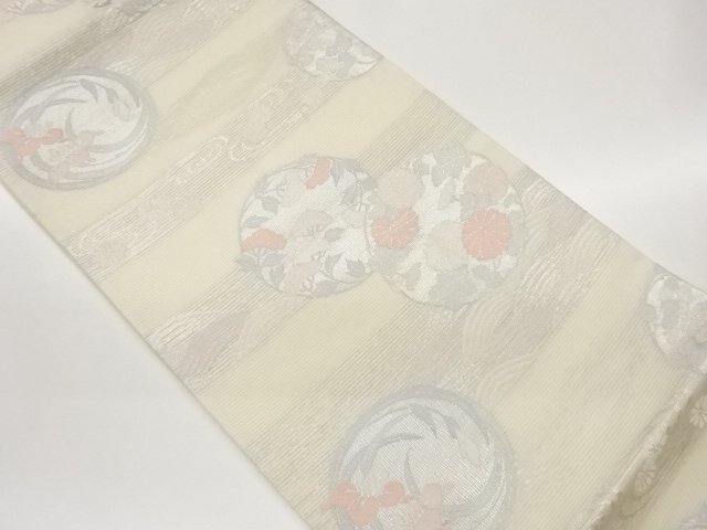 JAPANESE KIMONO / FUKURO OBI FOR SUMMER / WOVEN ROUNDEL FLOWER 